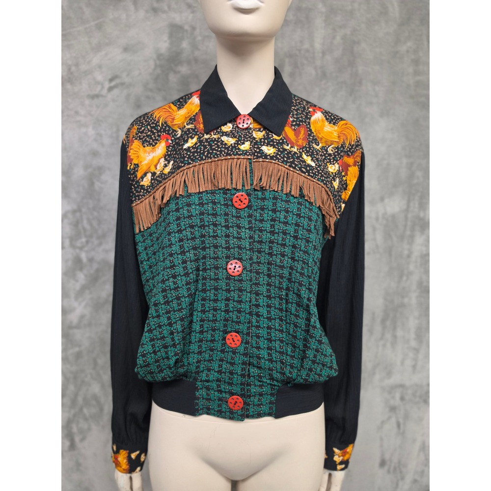 Vintage Western Rooster Fringe Blouse Eclectic Maximalism Quirky Eccentric Aunt